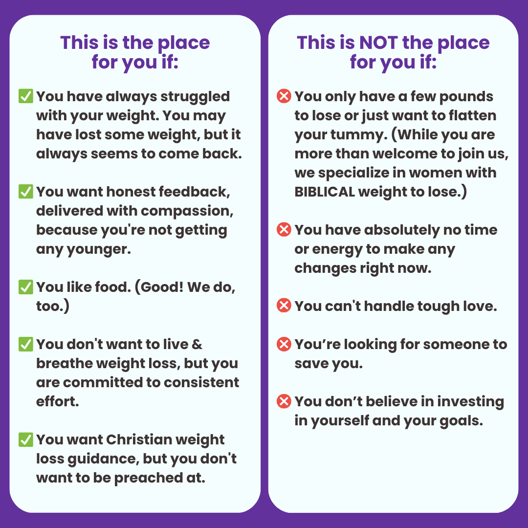 The Holy Weigh is the place for you if you want honest feedback and compassion. It's not for you if you can't handle tough love.